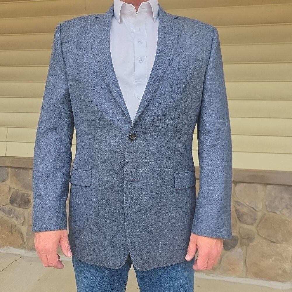 Lauren Ralph Lauren LRL Men's Wool & Silk 2-Button Blazer Blue Basketweave • 42L